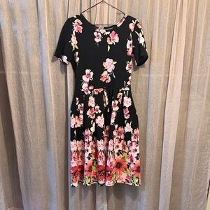 LuLaRoe Black Midi Dress with Pink Floral Print